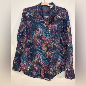 Robert Graham Colorful Abstract Print Button Down Dress Shirt Size XL